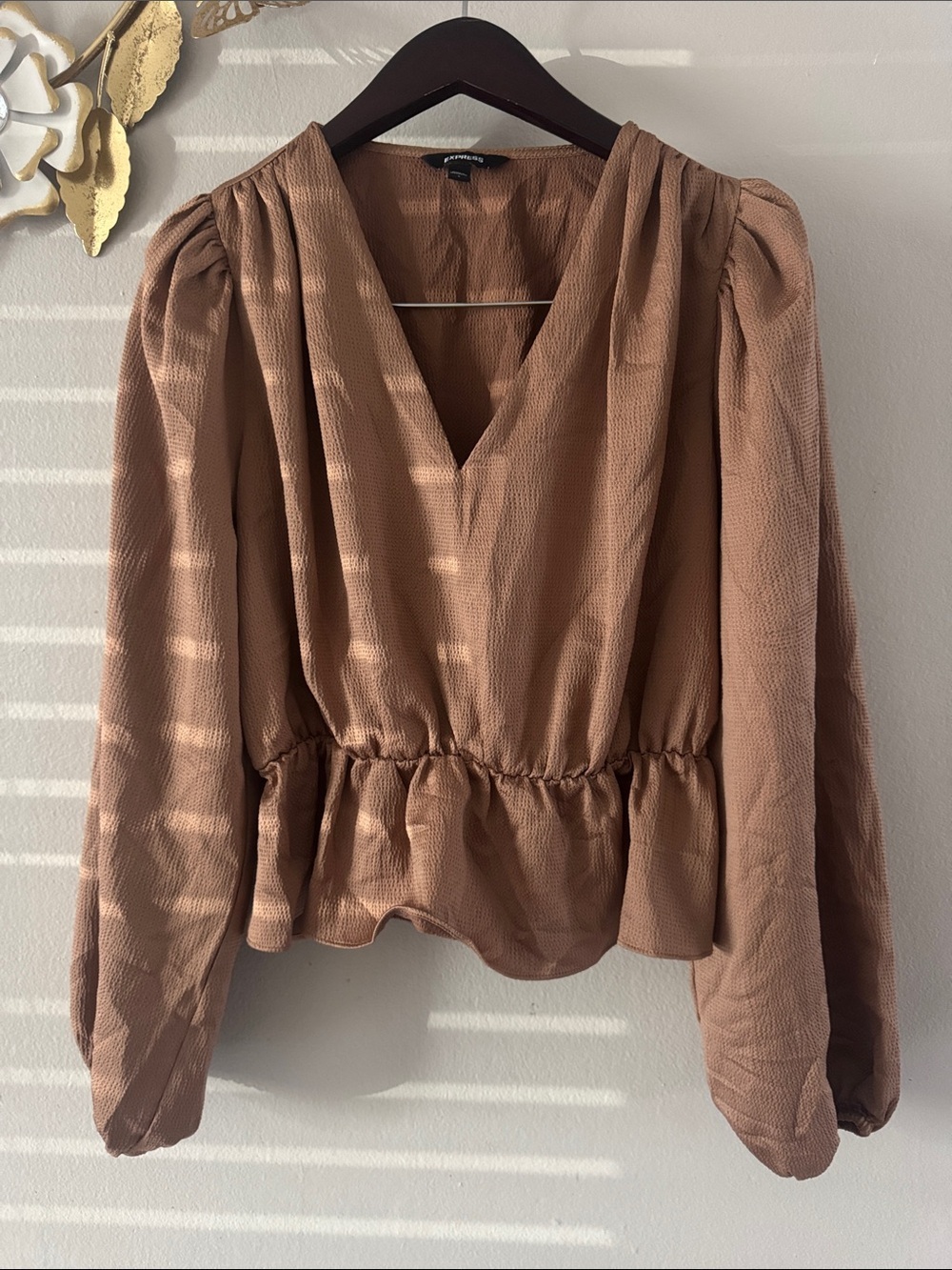 Express Tan Peplum V-Neck Blouse